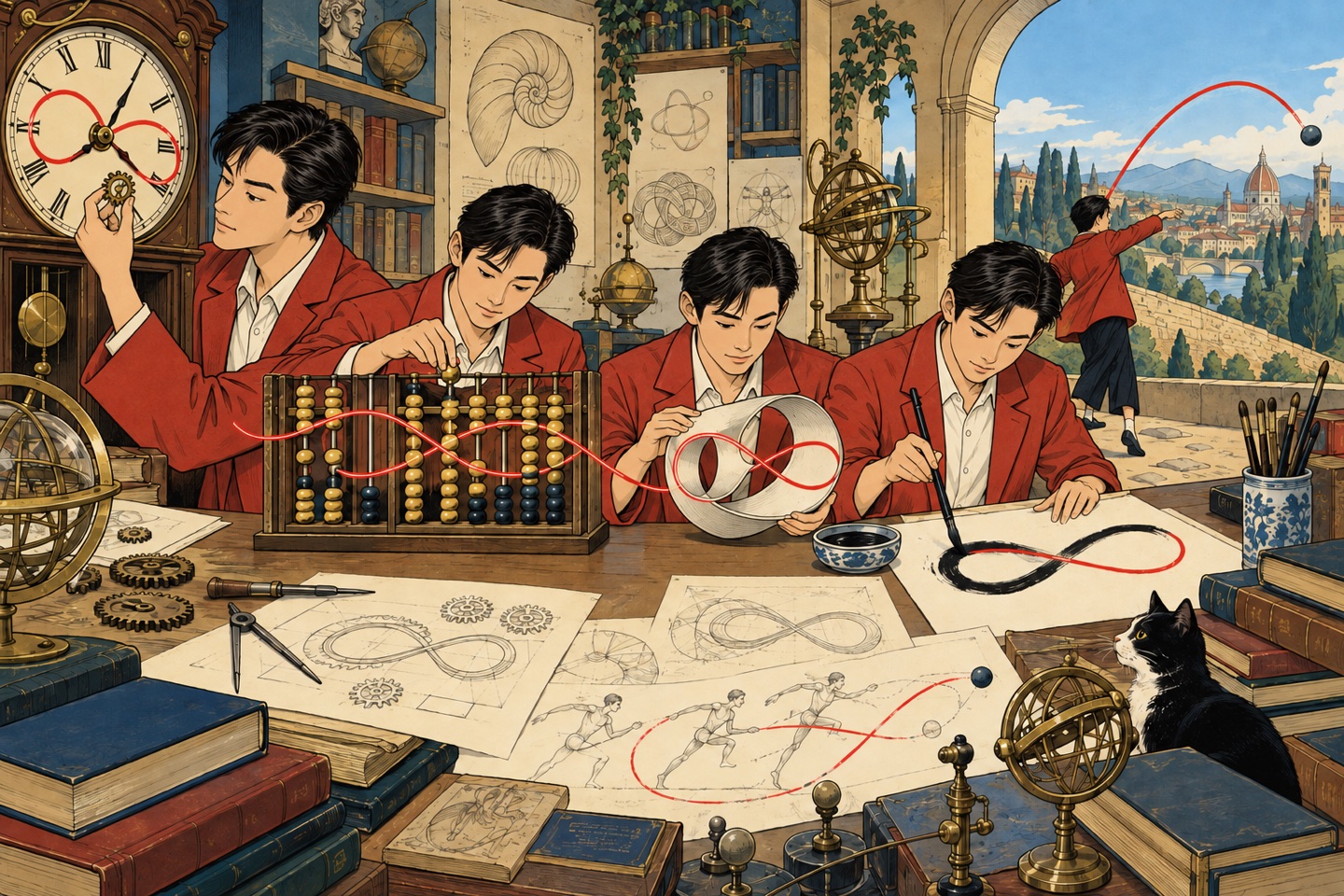 时钟、数字系统、拓扑环、书法笔画和物理轨迹之间由同一条关系曲线连接